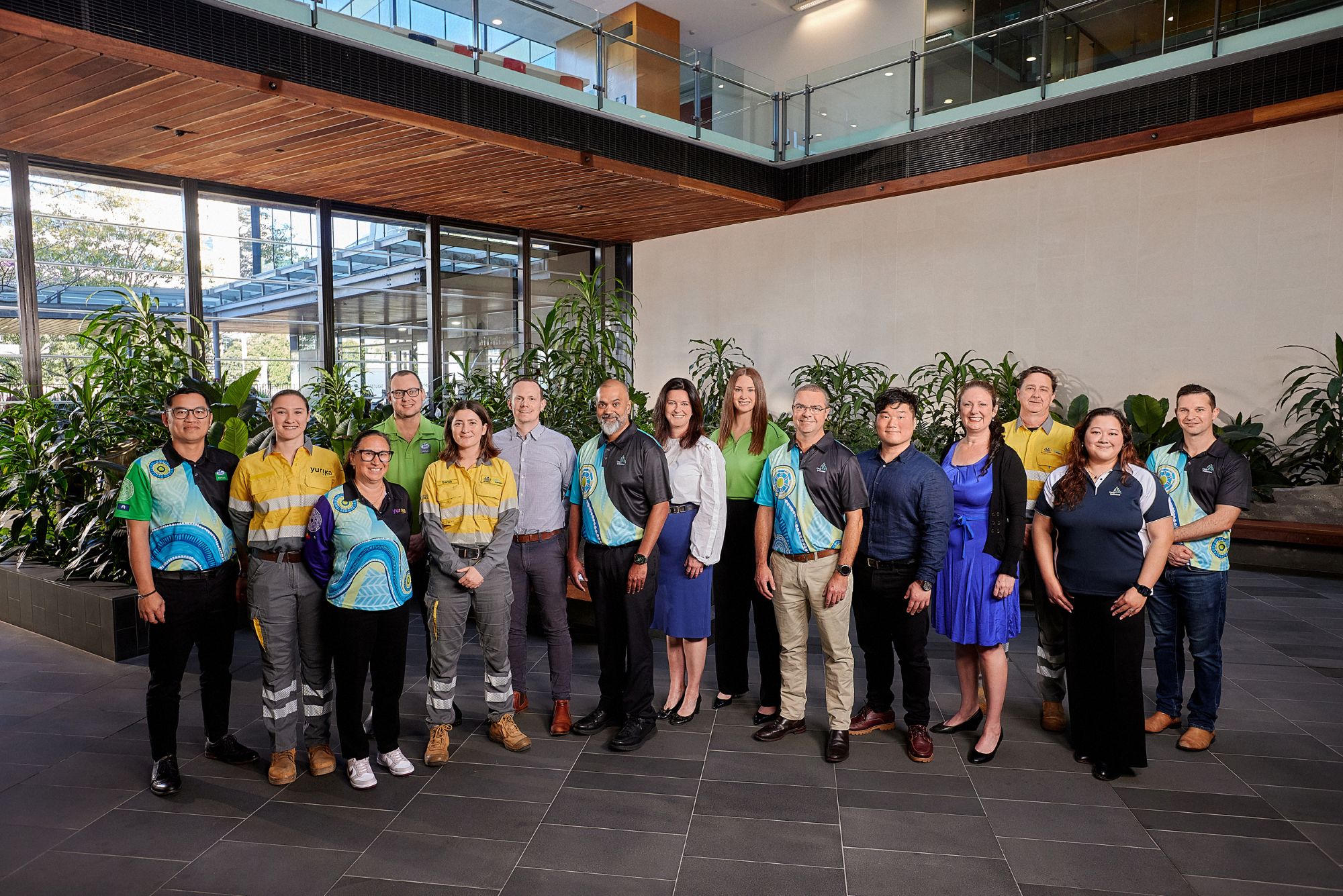 Employee group photo in foyer