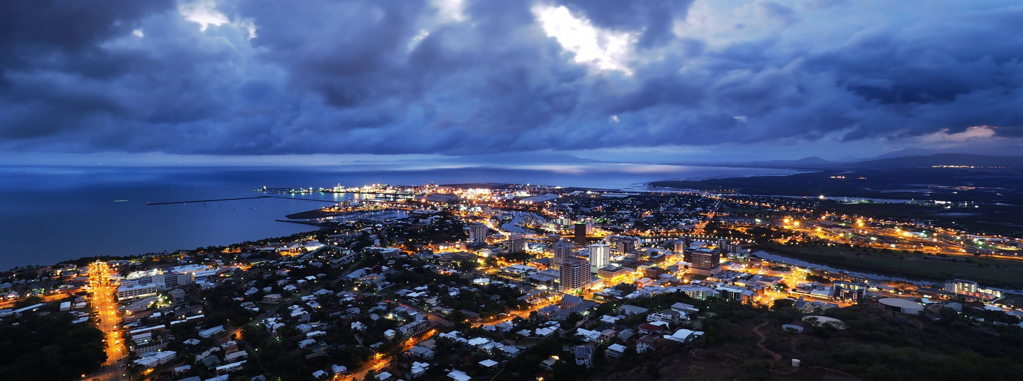 Aerial view of Townsville at night