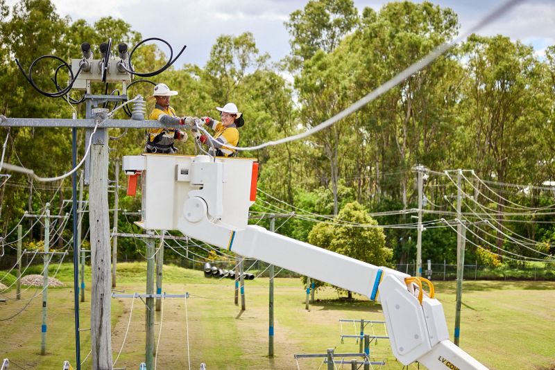 Apprentices working on powerlines in training yard