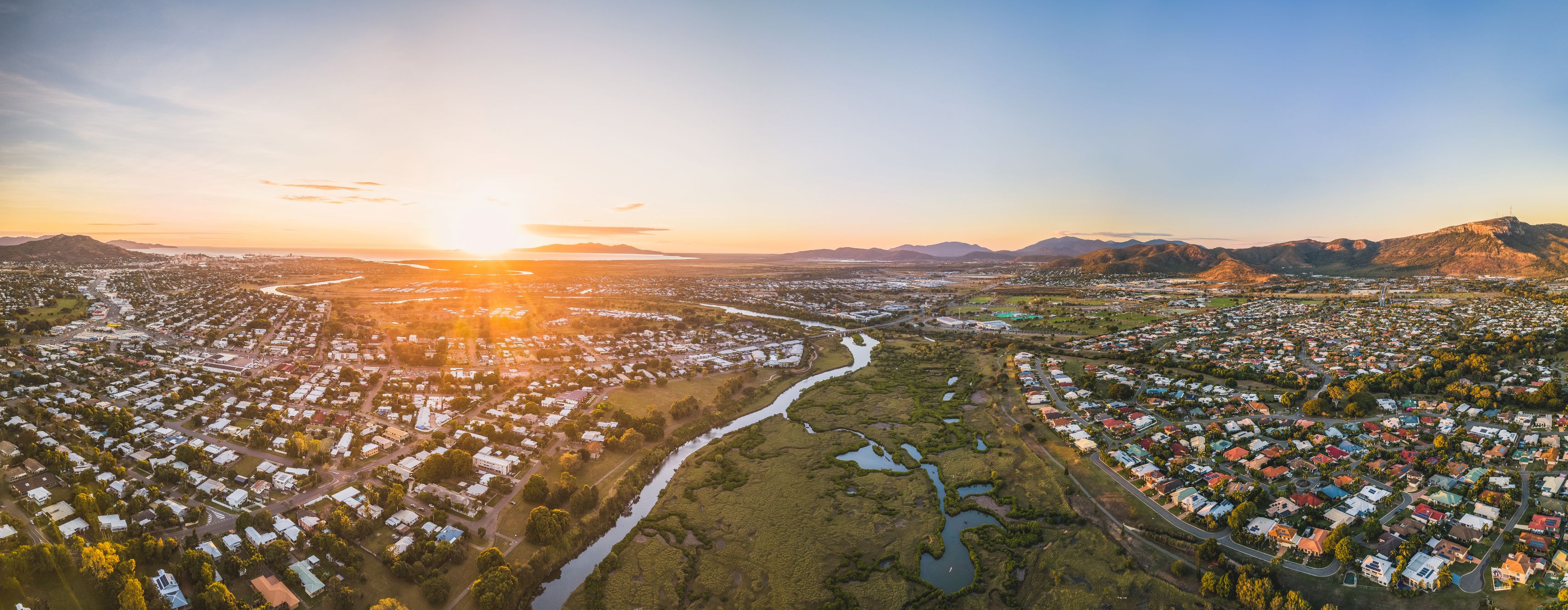 Aerial view of sunset over Townsville