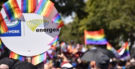 Energex and Ergon Energy Network logos at Brisbane Pride March