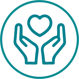 Two hands icon with a heart in the middle